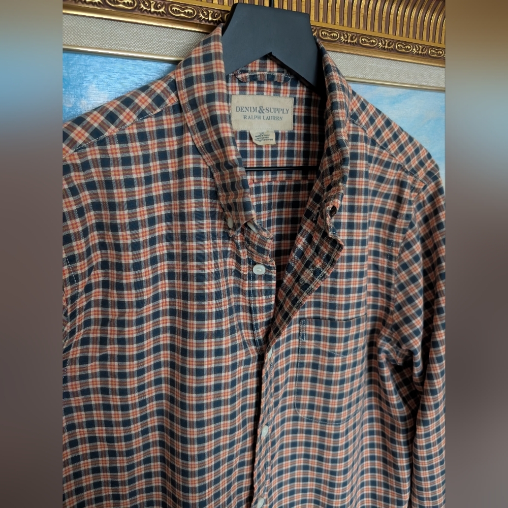 Denim & Supply Ralph Lauren Men's Checkered Shirt - Black and Orange